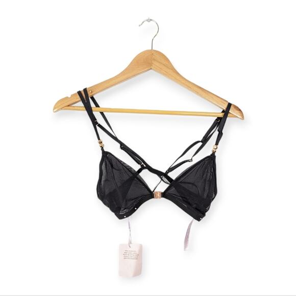 NWT Savage X Fenty Black Caviar Strappy Mesh Bralette - Picture 2 of 8